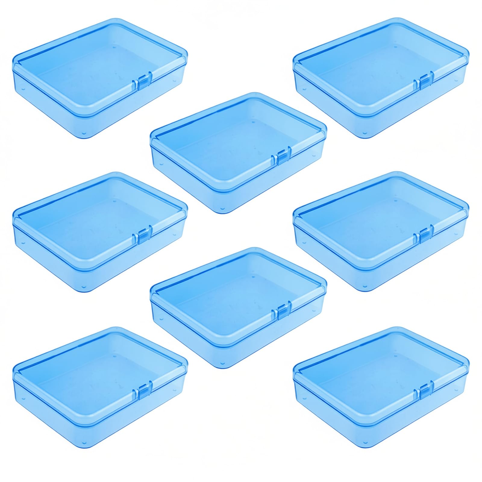 Goodma 8 Pieces Rectangular Plastic Boxes Empty Storage Organizer Containers with Hinged Lids for Small Items and Other Craft Projects (Blue, 4.5 x 3.3 x 1.1 inch)